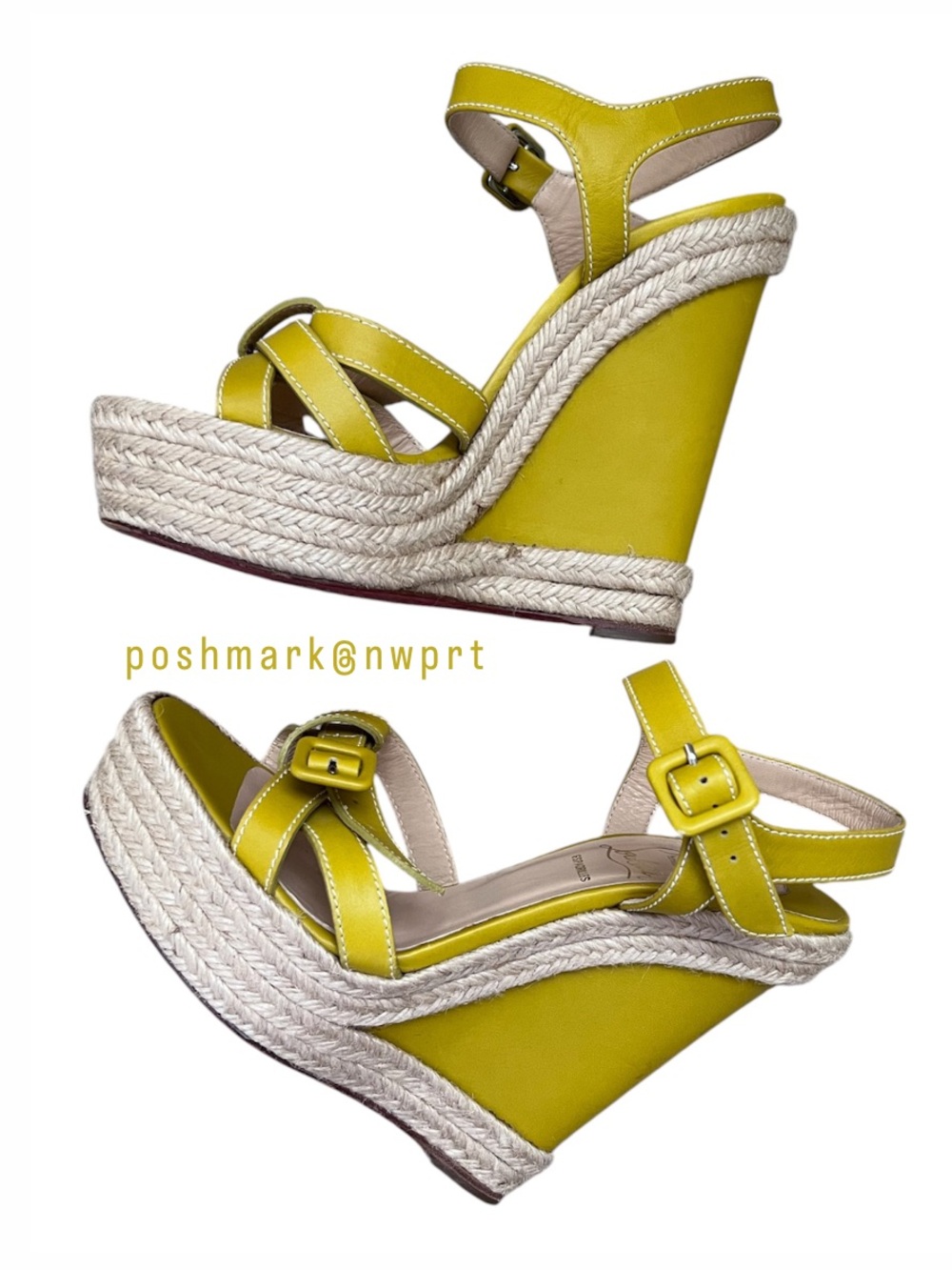 Christian Louboutin Zero Problem 140 Calf Rope Yellow Espadrilles Wedges Jute 38 - Picture 4 of 11